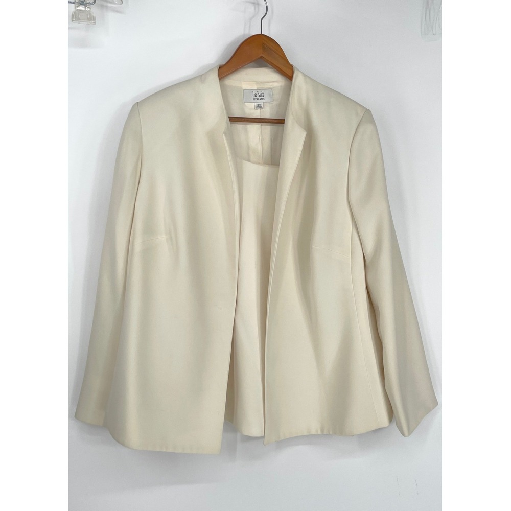 Le Suit Women 2pc Blazer 18W‎ Shell 20W Set Career Cream Collarless Open Front